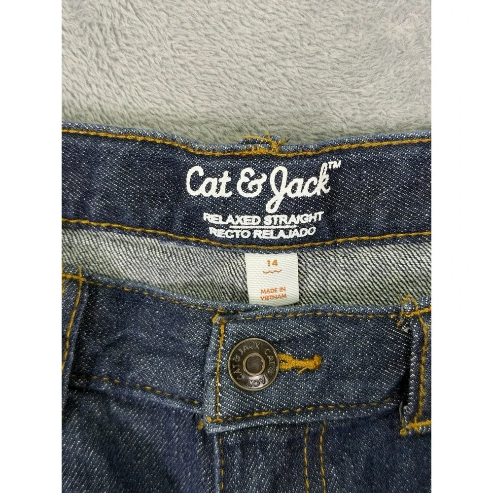New Cat & Jack Jeans Boys 14 Blue Dark Wash Relaxed‎ Straight Adjustable Waist